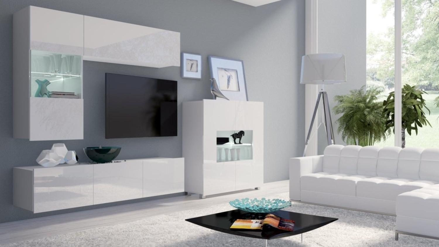 Designer Wohnwand Miro mit LED Weiß/Weiß Bild 1