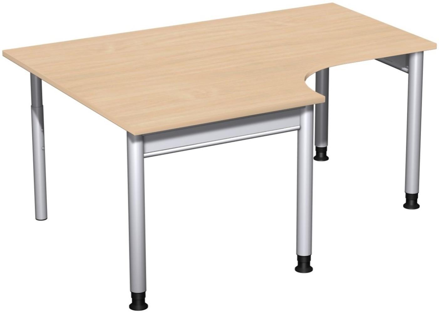 PC-Schreibtisch '4 Fuß Pro' links, höhenverstellbar, 160x120cm, Buche / Silber Bild 1