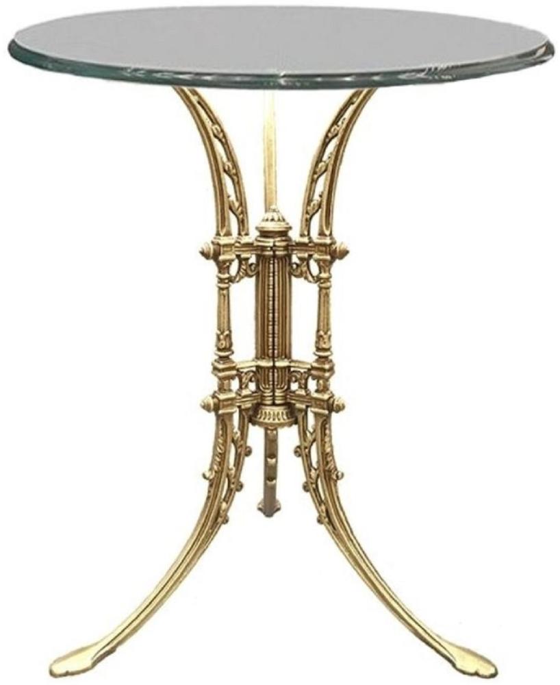Casa Padrino Luxus Jugendstil Beistelltisch Gold Ø 70 x H. 74 cm - Handgeschmiedeter Schmiedeeisen Tisch mit Glasplatte - Wohnzimmer Garten Terrassen Möbel Bild 1