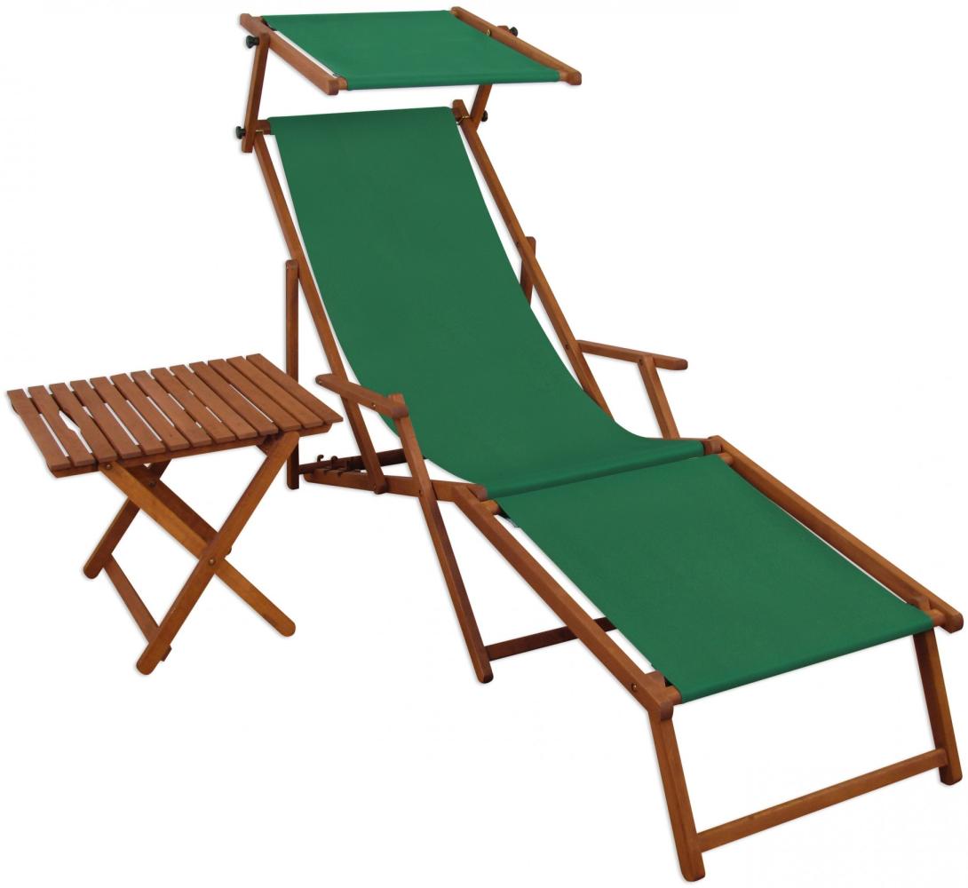 Sonnenliege grün Liegestuhl Fußteil Sonnendach Tisch Gartenliege Deckchair Strandstuhl 10-304FST Bild 1