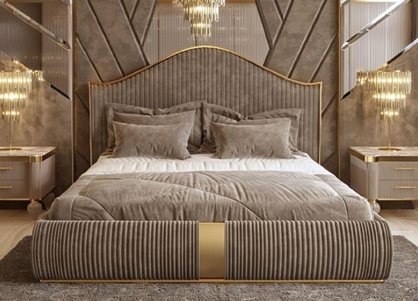 Casa Padrino Luxus Art Deco Doppelbett Grau / Gold - Edles Massivholz Bett mit Kopfteil - Art Deco Schlafzimmer & Hotel Möbel - Luxus Kollektion Bild 1
