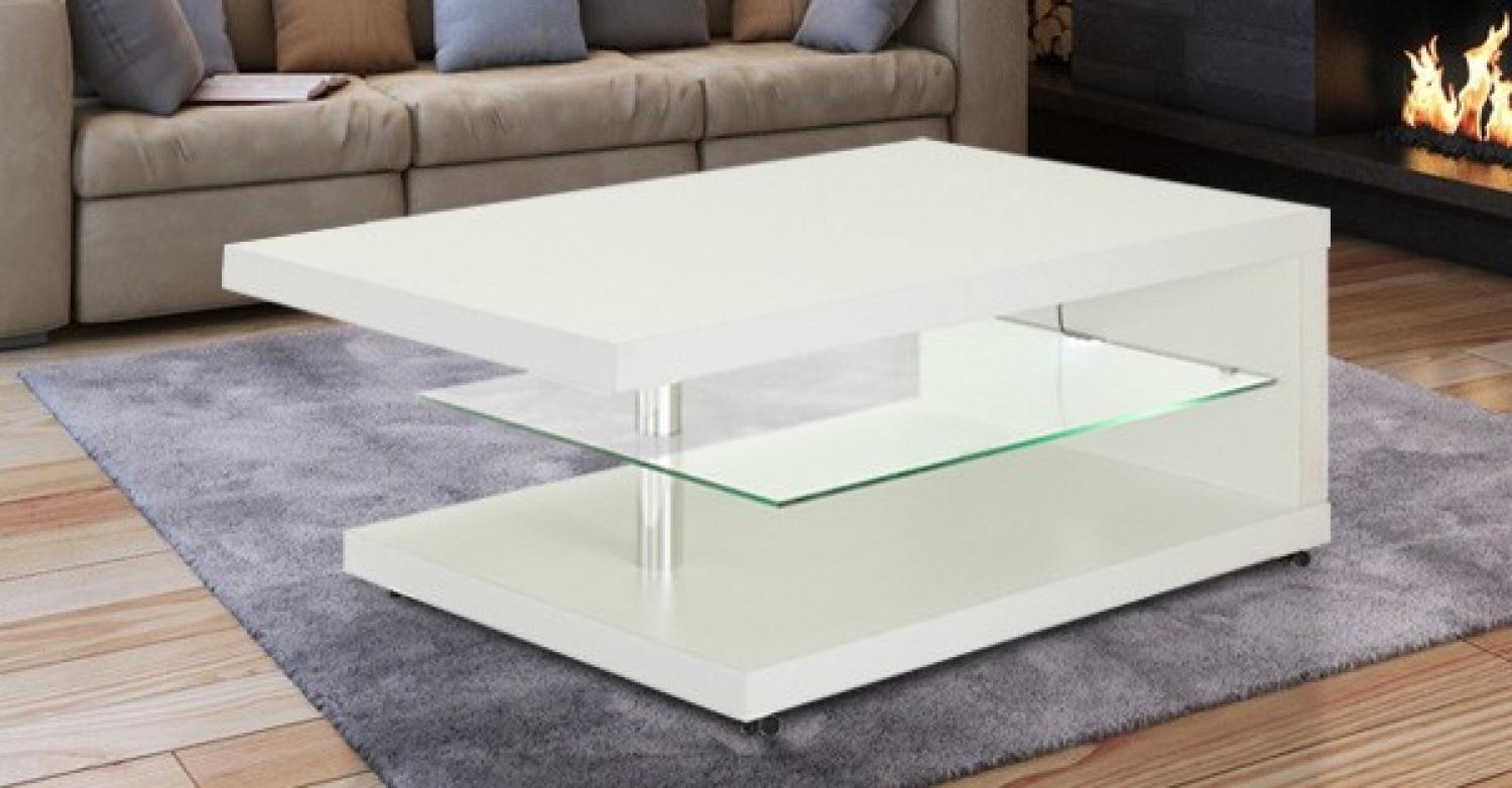 Couchtisch Wohnzimmertisch 107x67cm weiß Glasboden mit LED Beleuchtung Bild 1