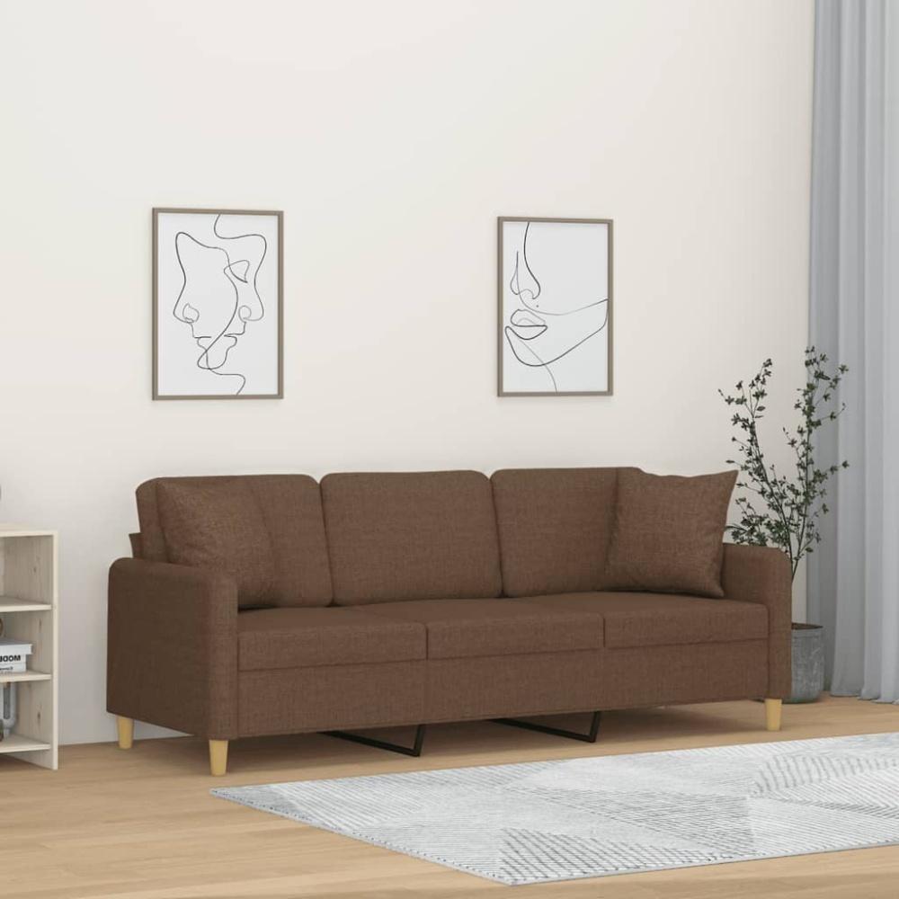vidaXL 3-Sitzer-Sofa mit Zierkissen Braun 180 cm Stoff Bild 1