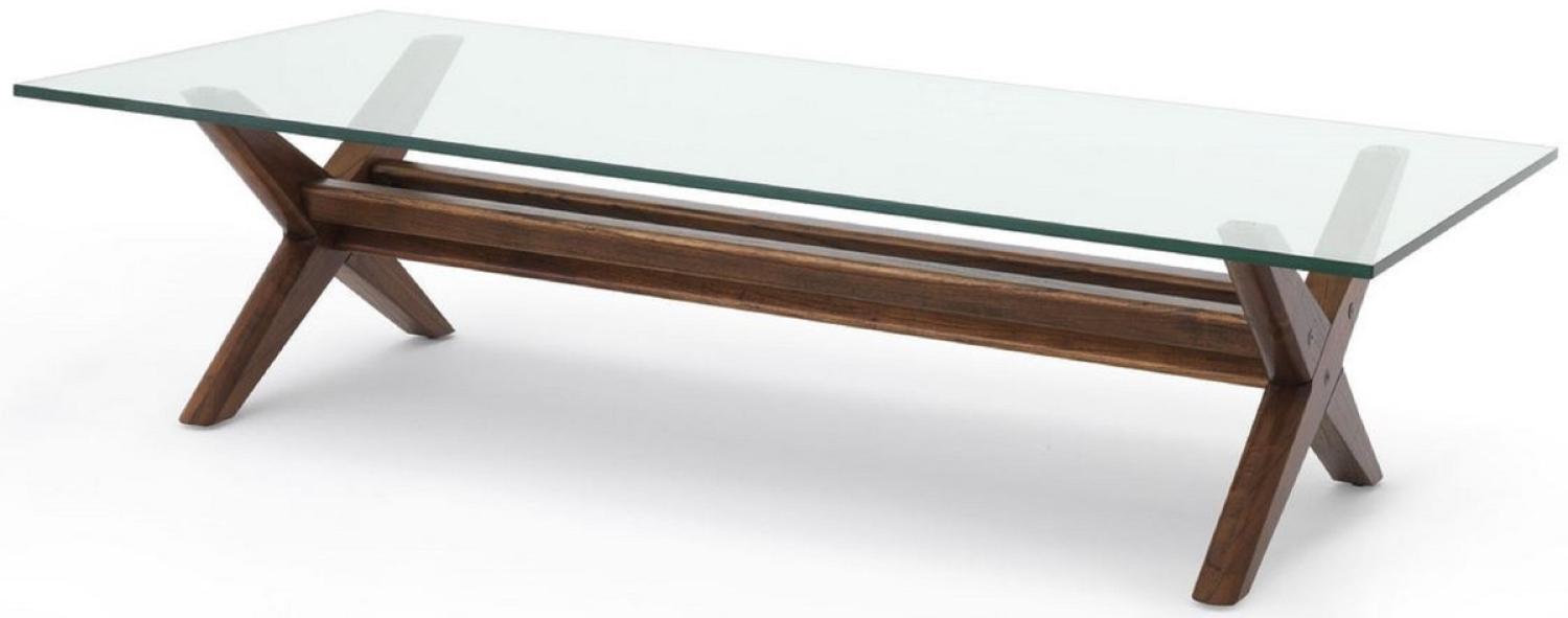 Casa Padrino Luxus Couchtisch Braun 160 x 80 x H. 40,5 cm - Rechteckiger Massivholz Wohnzimmertisch mit Glasplatte - Luxus Wohnzimmer Möbel Bild 1