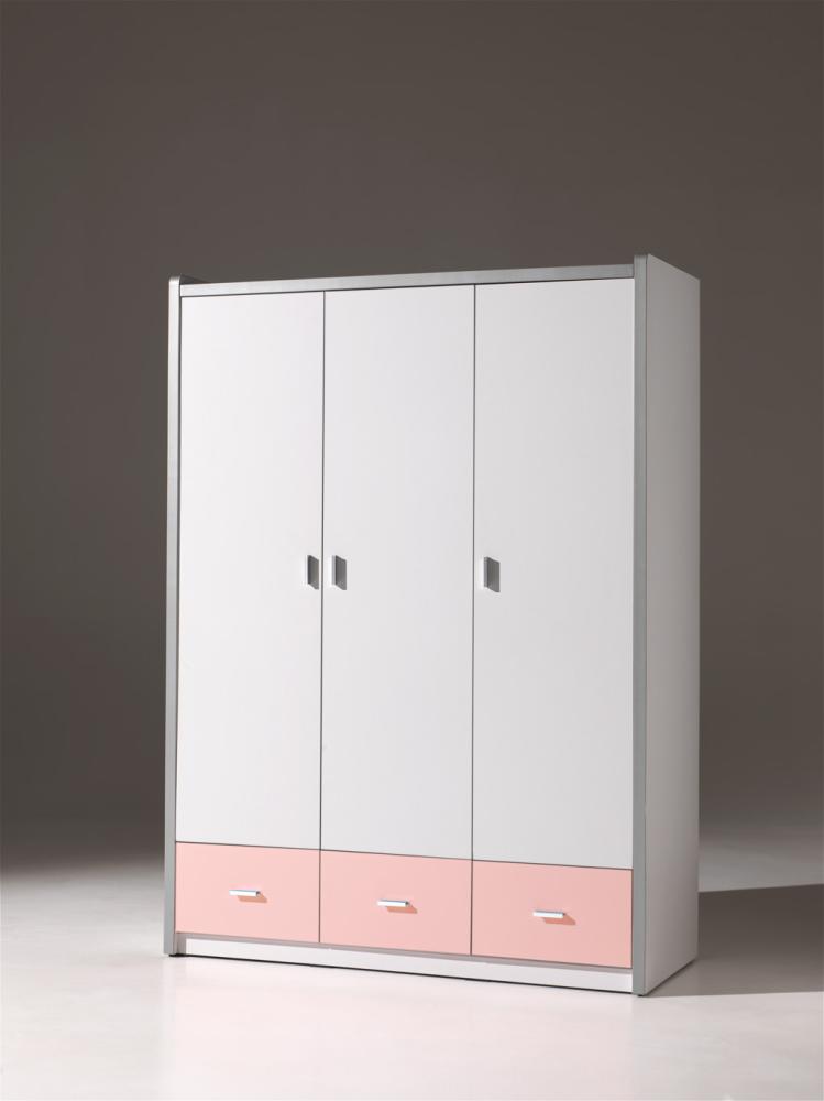 Vipack 'Bonny' 3-trg. Kleiderschrank, weiß/rosa, mit Kleiderstange, 3 Schubladen und 5 Ablagefächern Bild 1