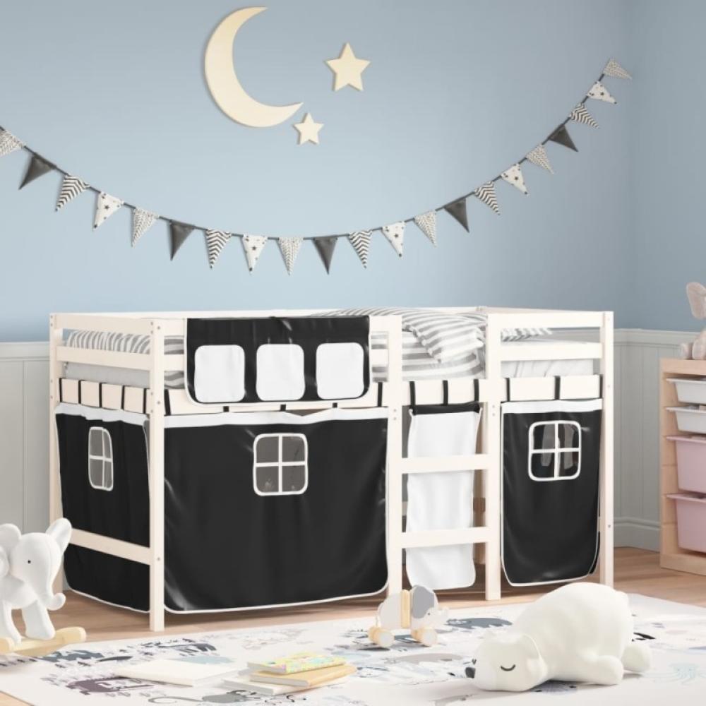 Kinderhochbett mit Vorhängen Weiß Schwarz 90x200 cm Kiefernholz (Farbe: Weiß) Bild 1