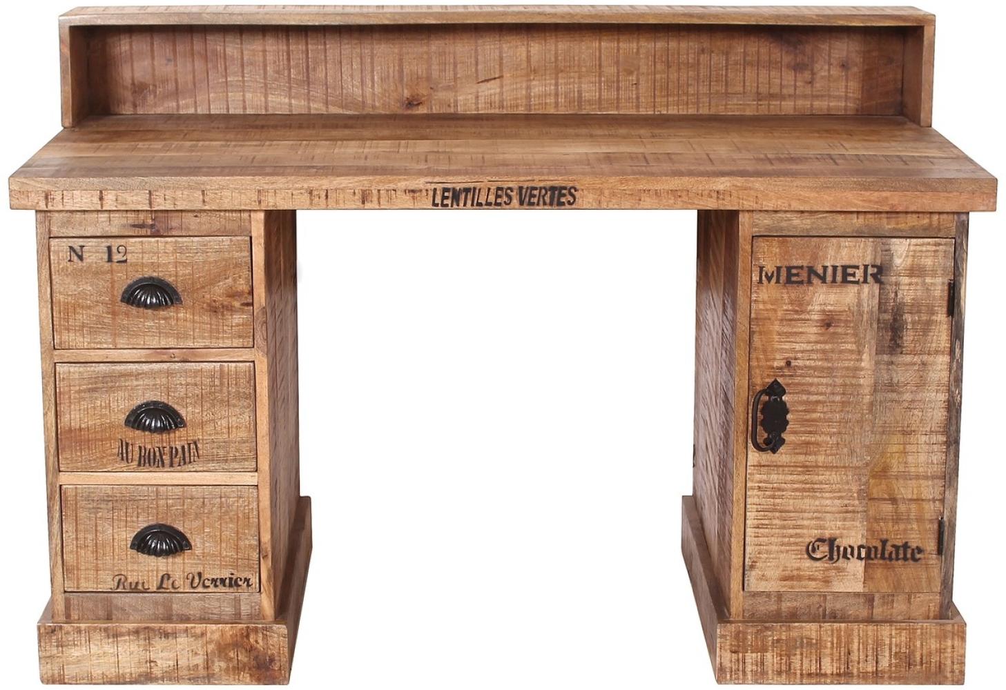 'Rustic' Schreibtisch mit 3 Schubladen, Mangoholz Natur, 132 x 90 x 65 cm Bild 1