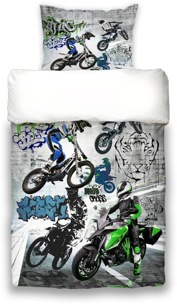 Jugend Bettwäsche-Set ca. 155x220 cm „Graffiti Motocross“ coole beties Garnitur Bild 1