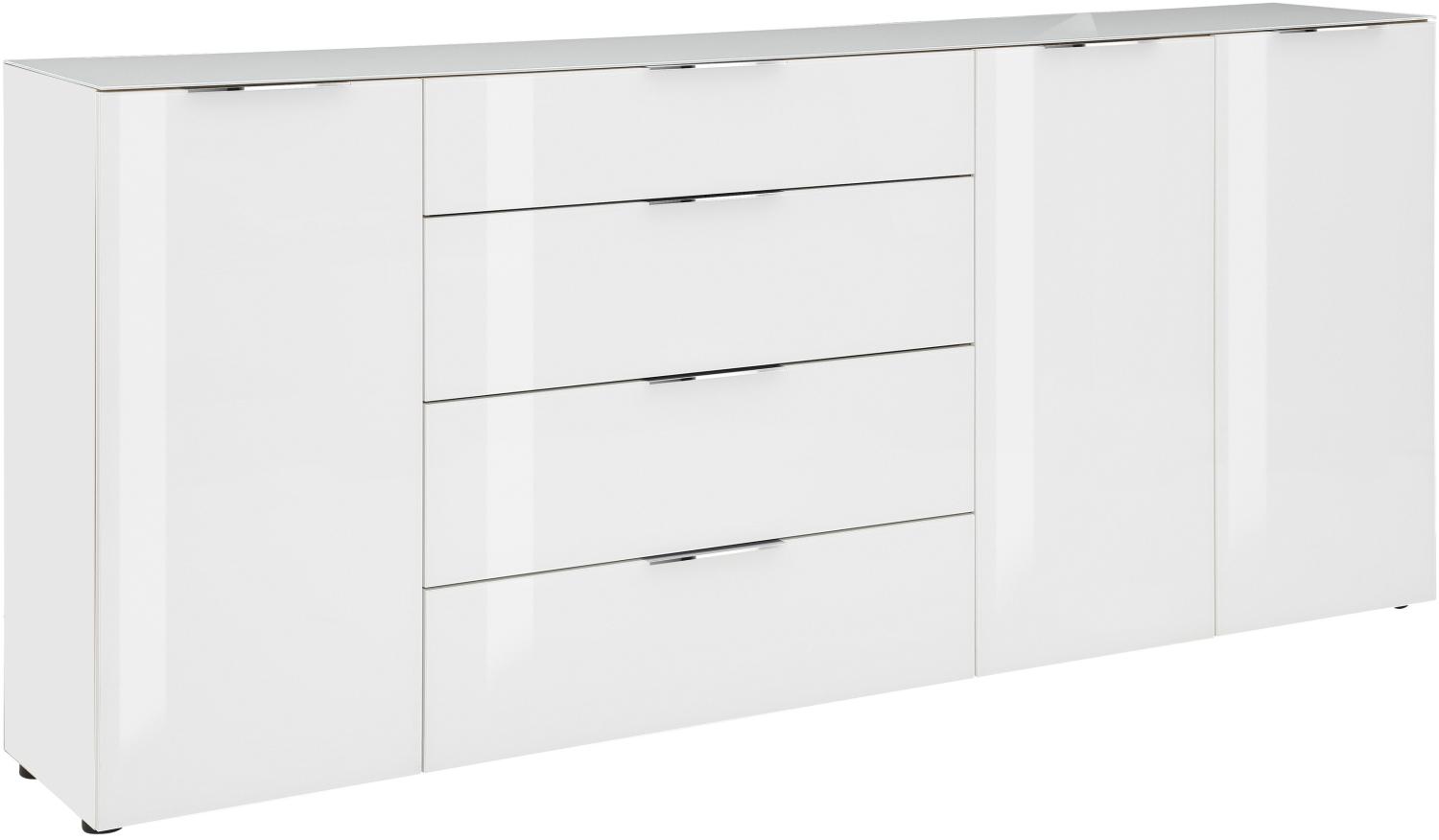 Kommode "78263468" in weiß matt - Weißglas mit 4 Schubladen und 3 Türen. Abmessungen (BxHxT) 226x99x40 cm Bild 1
