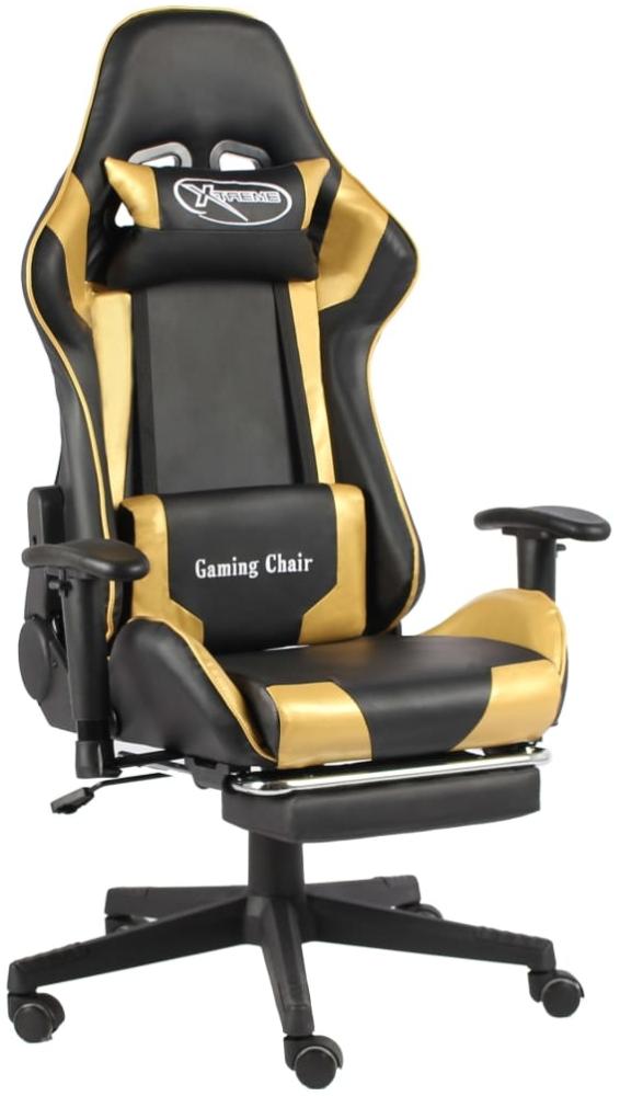 vidaXL Gaming-Stuhl mit Fußstütze Drehbar Golden PVC Bild 1