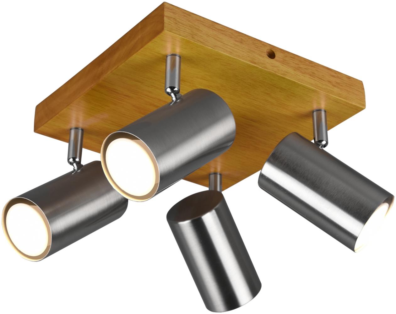 LED Deckenstrahler in Silber mit Holz 4-flammig Spots schwenkbar Bild 1
