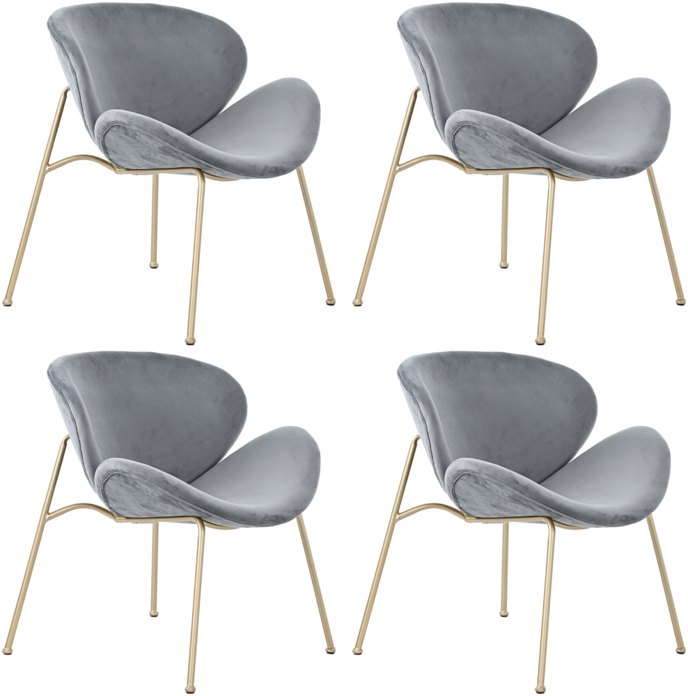 Merax Samt-Esszimmerstuhl, 4er-Set, luxuriös, Wohnzimmer, Schlafzimmer, Lounge-Stuhl mit vier goldfarbenen Metallstützbeinen, Grau Bild 1