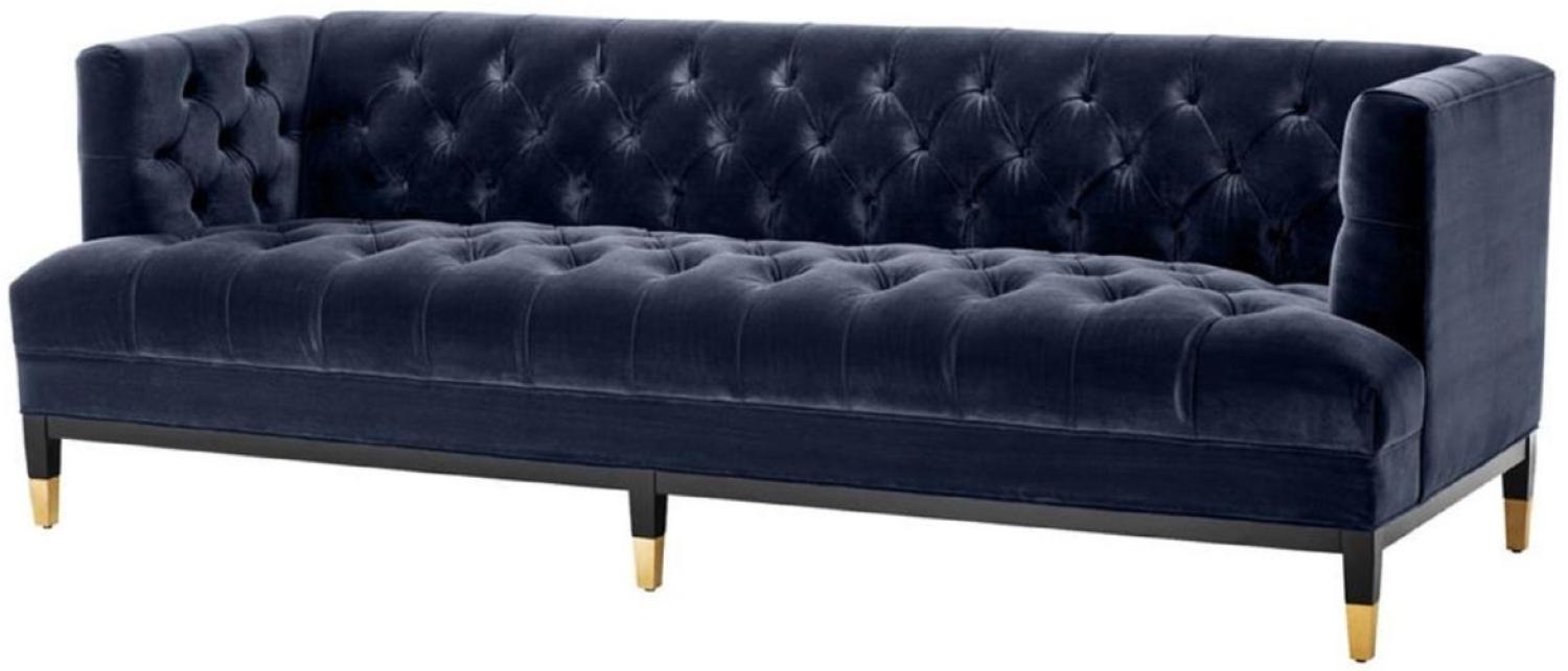 Casa Padrino Luxus Wohnzimmer Sofa Mitternachtsblau / Schwarz / Messingfarben 230 x 85 x H. 79 cm - Chesterfield Samtsofa Bild 1