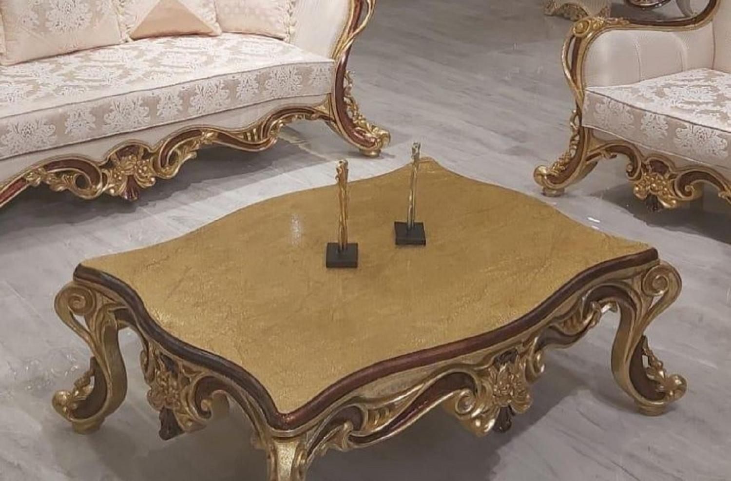 Casa Padrino Luxus Barock Couchtisch Gold / Braun - Eleganter Massivholz Wohnzimmertisch im Barockstil - Barock Wohnzimmer Möbel - Edel & Prunkvoll Bild 1