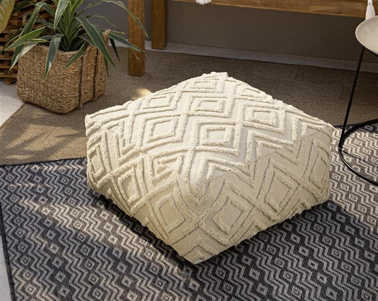 Pouf "Can Marca" creme, 60x60 cm, Sitzkissen 25 cm hoch, Bezug 100% Baumwolle, Bodenkissen Bild 1