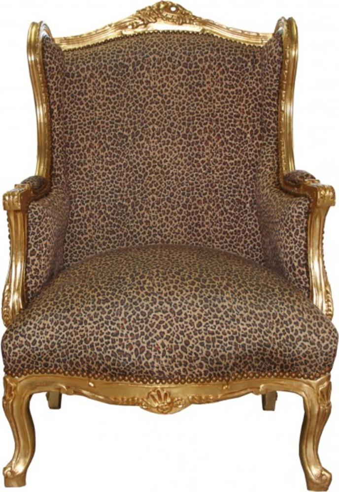 Casa Padrino Barock Lounge Thron Sessel Leopard / Gold Mod2 - Ohren Sessel - Ohrensessel Tron Stuhl Bild 1