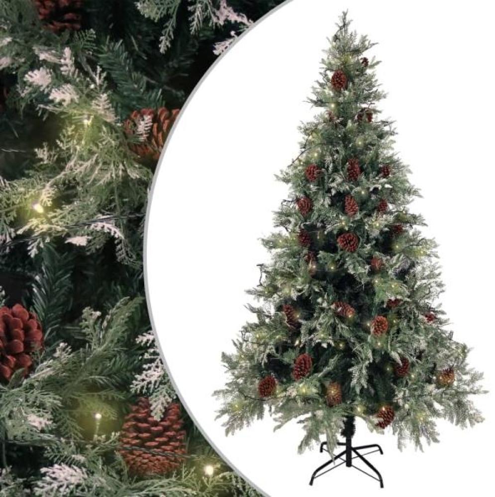 vidaXL Weihnachtsbaum mit LEDs & Zapfen Grün & Weiß 195 cm PVC & PE Bild 1