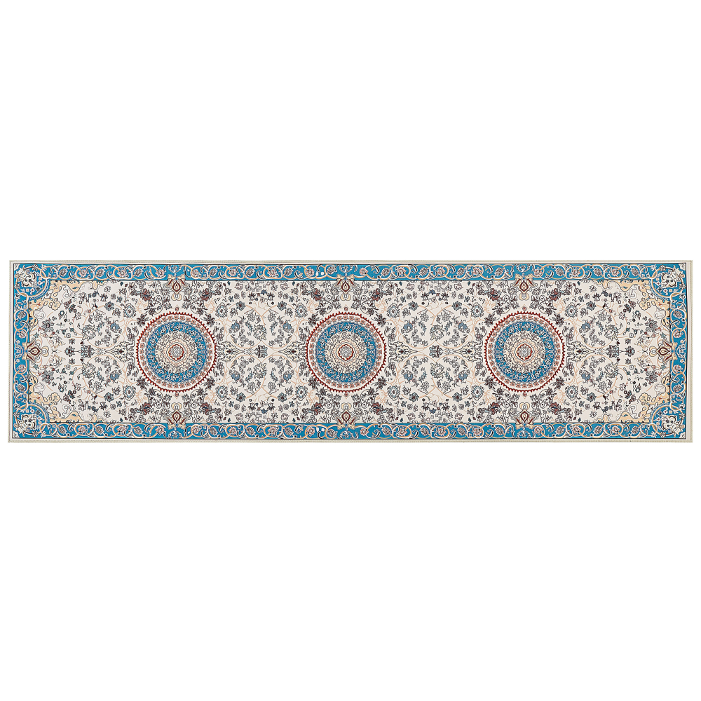 Teppich blau hellbeige 80 x 300 cm orientalisches Muster Kurzflor GORDES Bild 1
