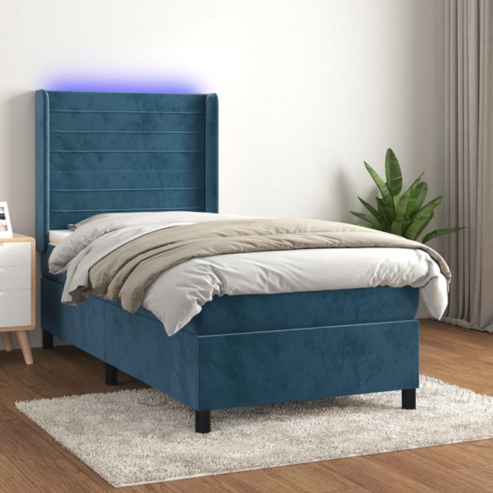 Boxspringbett mit Matratze & LED Dunkelblau 90x190 cm Samt (Farbe: Blau) Bild 1