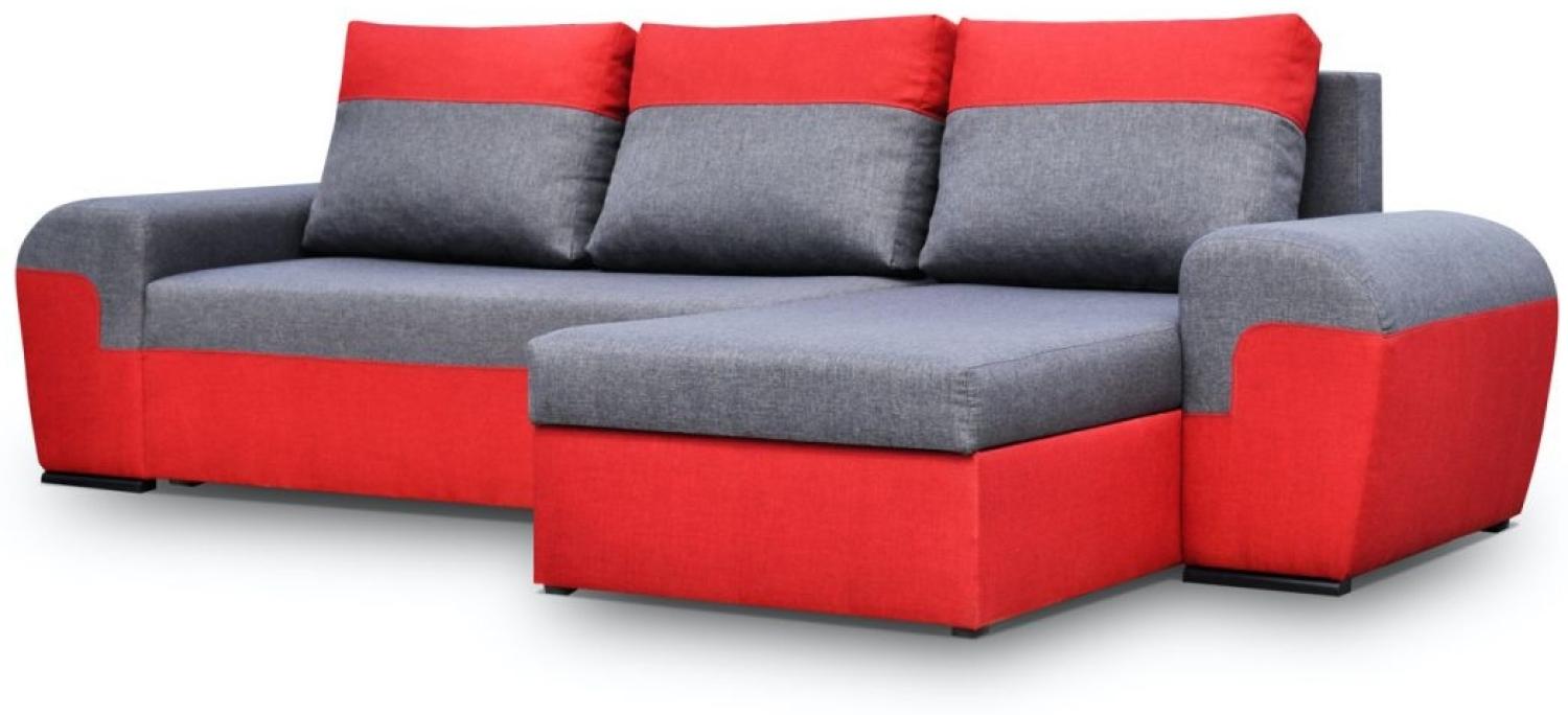Ecksofa Sofa PAROS mit Schlaffunktion Rot-Grau Ottomane Rechts Bild 1