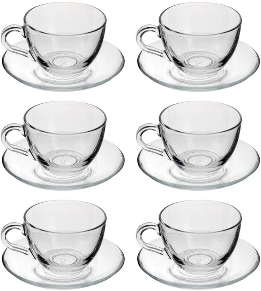 Pasabahce Dajar 6er Set Teegläser-Set Kaffee Basic Cup 12-Teilig mit Unterteller transparent Bild 1