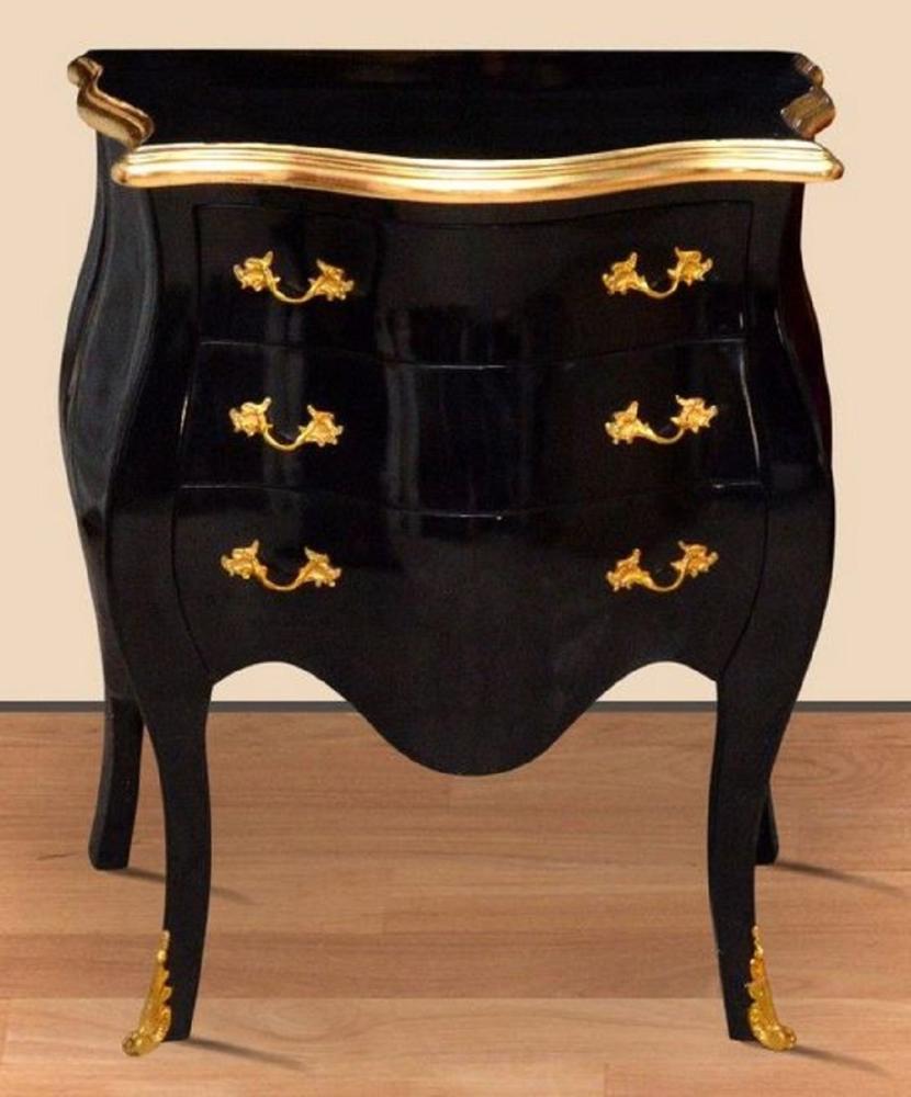Casa Padrino Barock Nachtkommode Schwarz / Gold - Handgefertigte Massivholz Kommode im Barockstil - Antik Stil Nachttisch mit 3 Schubladen - Barock Möbel Bild 1