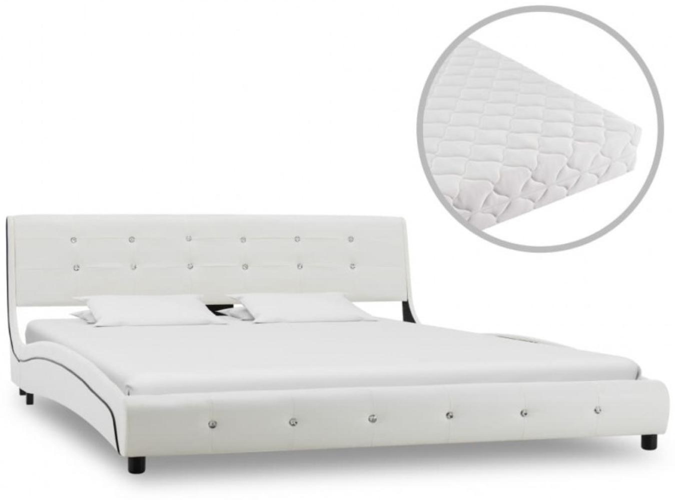 vidaXL Bett mit Matratze Kunstleder - mit Steinchen Weiß 160 x 200 cm Schaumstoff Bild 1