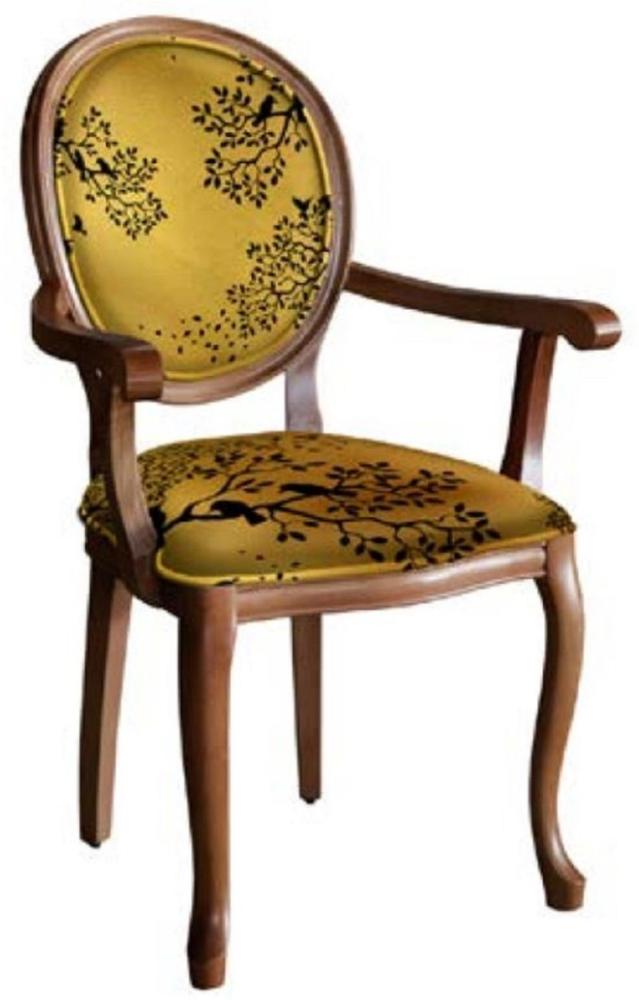 Casa Padrino Barock Esszimmerstuhl Gold / Schwarz / Braun - Handgefertigter Antik Stil Stuhl mit Armlehnen - Esszimmer Möbel im Barockstil Bild 1