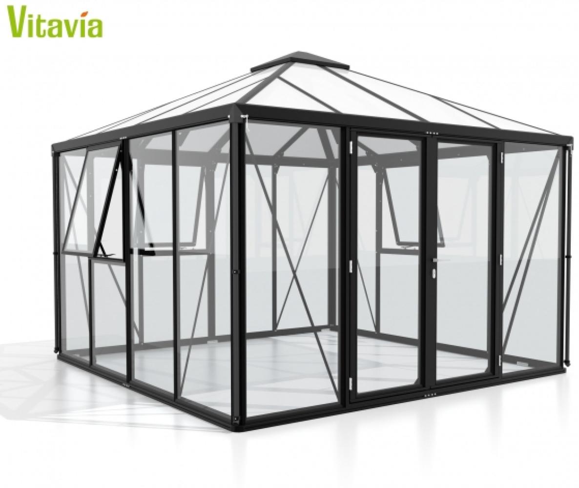 Vitavia Gewächshaus FORTUNA 3x3 mit Pavillondach ESG/HKP 10,2m² Alu schwarz Bild 1