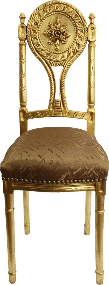 Casa Padrino Barock Damen Stuhl Gold Muster / Gold - Schminktisch Stuhl Bild 1