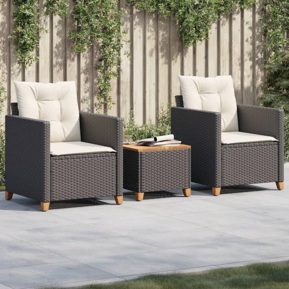 vidaXL 3-tlg. Bistro-Set mit Kissen Schwarz Poly Rattan Akazienholz Bild 1