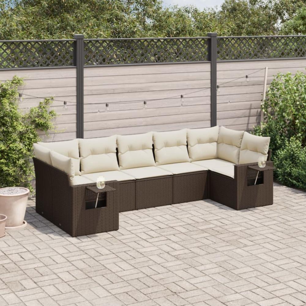 vidaXL 7-tlg. Garten-Sofagarnitur mit Kissen Braun Poly Rattan Bild 1