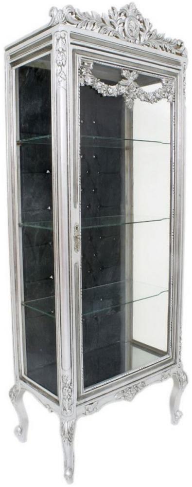 Casa Padrino Barock Vitrine Silber / Schwarz 70 x 40 x H. 180 cm - Prunkvoller Barock Vitrinenschrank mit Glastür und Glitzersteinen - Barock Möbel Bild 1