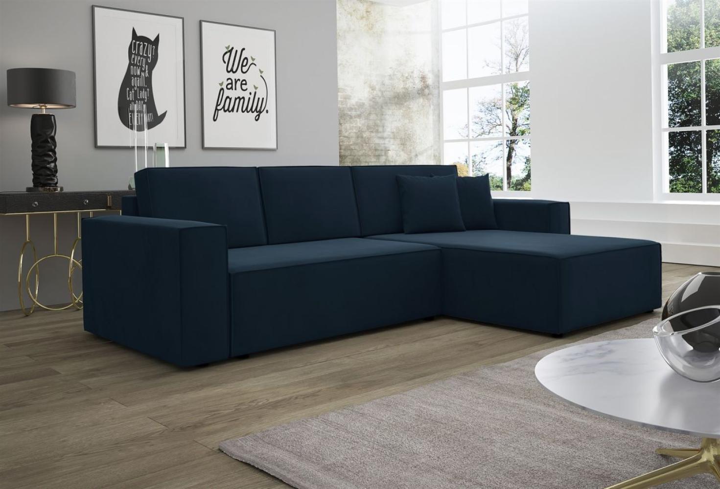 Ecksofa Schlafsofa Sofa CONOR PREMIUM Stoff Kronos Dunkelblau Ottomane Rechts Bild 1