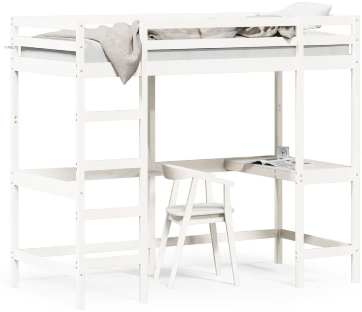 vidaXL Hochbett mit Schreibtisch Weiß 90x190 cm Massivholz Kiefer Bild 1