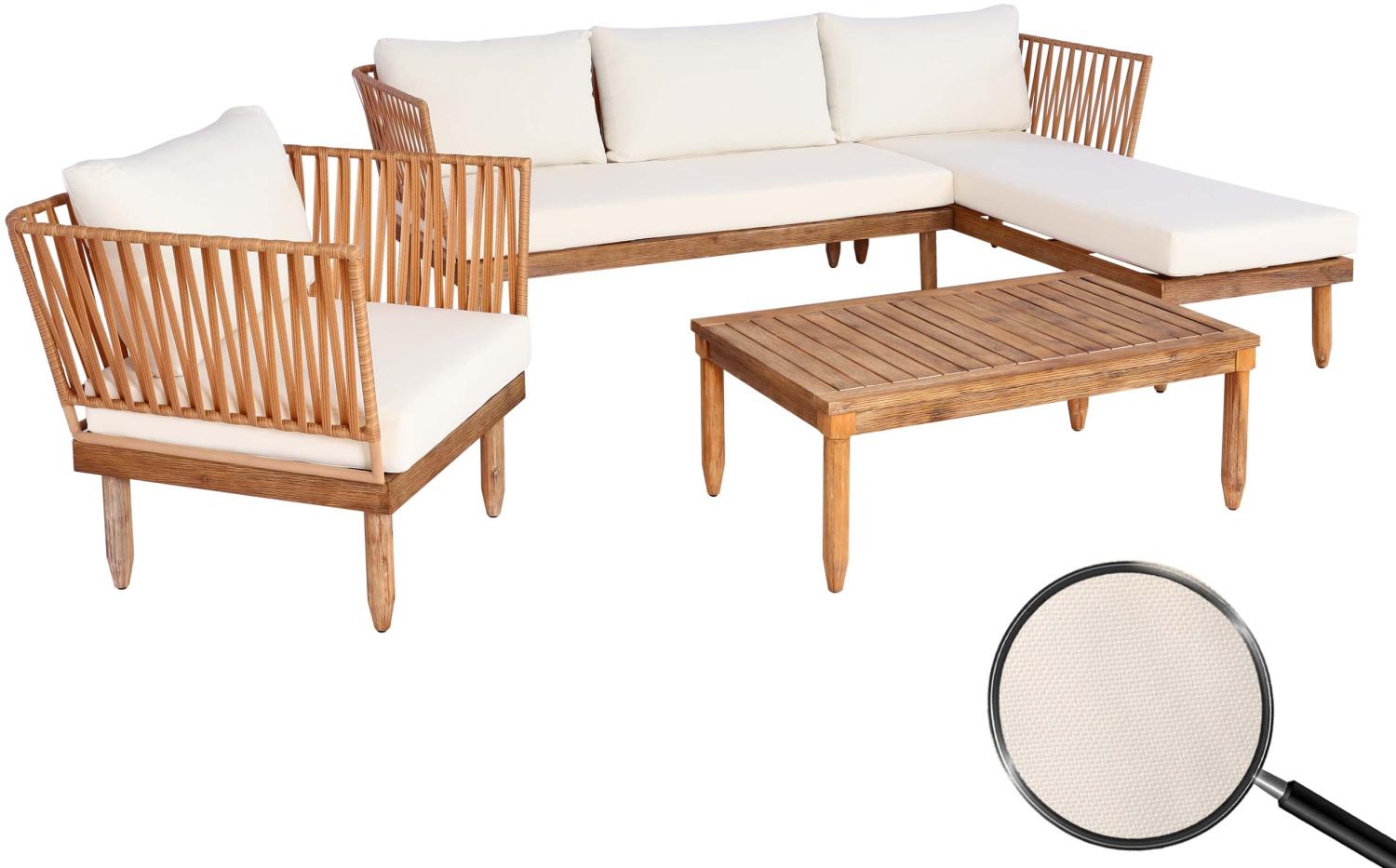 Garten-Garnitur HWC-L29, Garnitur Sitzgruppe Lounge-Set Sofa, Akazie Holz MVG-zertifiziert ~ creme-weiß Bild 1
