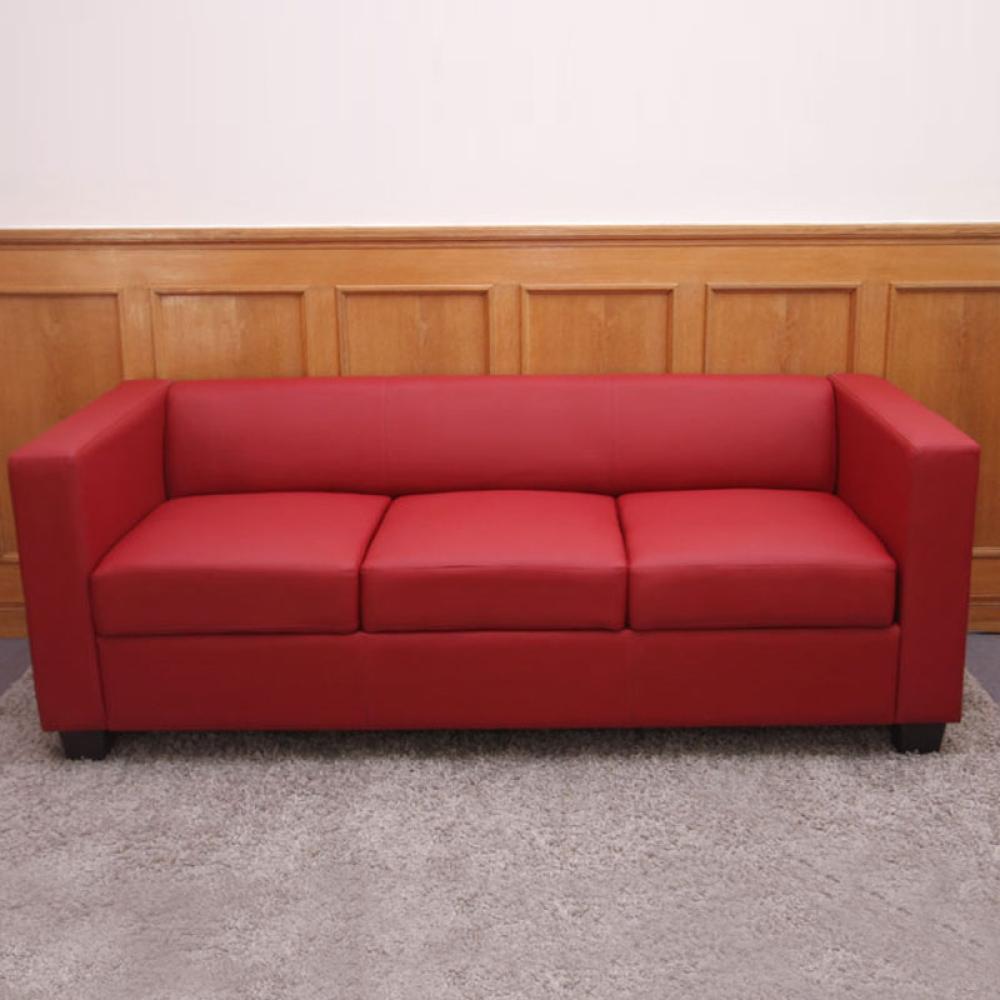 3er Sofa Couch Loungesofa Lille ~ Kunstleder, rot Bild 1