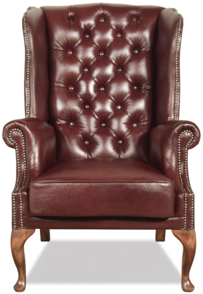 Casa Padrino Chesterfield Echtleder Ohrensessel Dunkelrot 80 x 80 x H. 110 cm - Luxus Sessel Bild 1