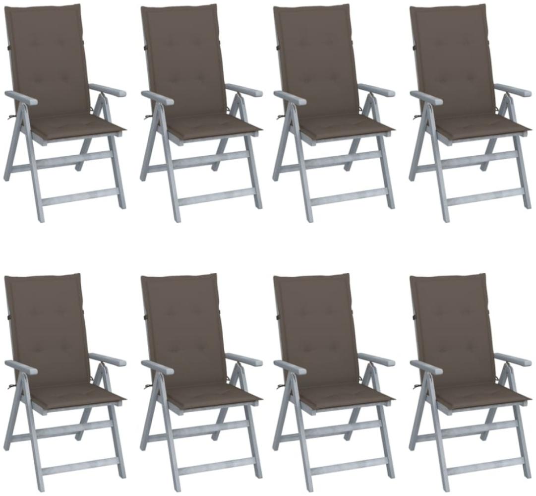 vidaXL Verstellbare Gartenstühle mit Auflagen 8 Stk. Grau Akazienholz Bild 1