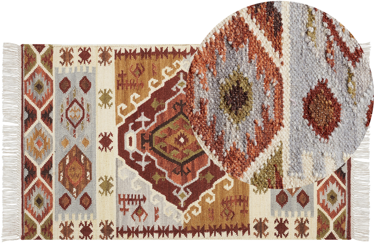 Kelim Teppich Wolle mehrfarbig 80 x 150 cm geometrisches Muster Kurzflor PROSHYAN Bild 1