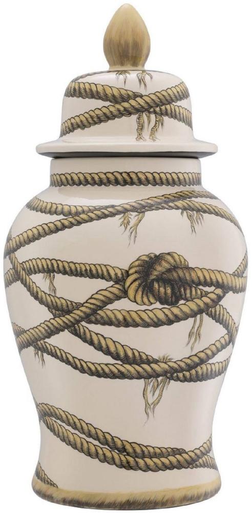 Casa Padrino Luxus Porzellan Vase Beige Ø 31 x H. 67 cm - Runde Blumenvase mit Deckel - Deko Accessoires Bild 1