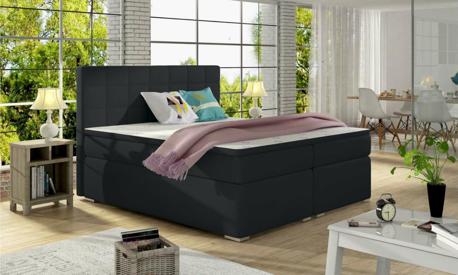 Stylefy Neptune Boxspringbett Schwarz Velours KRONOS 160x200 cm Bild 1