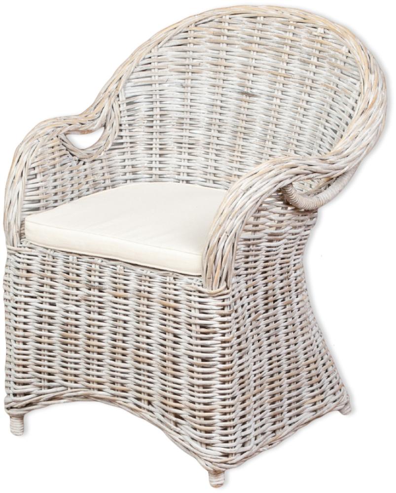 Rattan-Sessel CHARLOTTE White-Washed mit Sitzkissen Stuhl Armlehnstuhl Rattan Bild 1