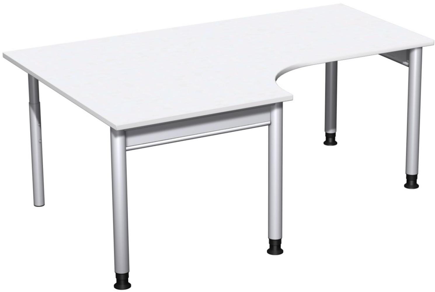 PC-Schreibtisch '4 Fuß Pro' links, höhenverstellbar, 180x120cm, Weiß / Silber Bild 1