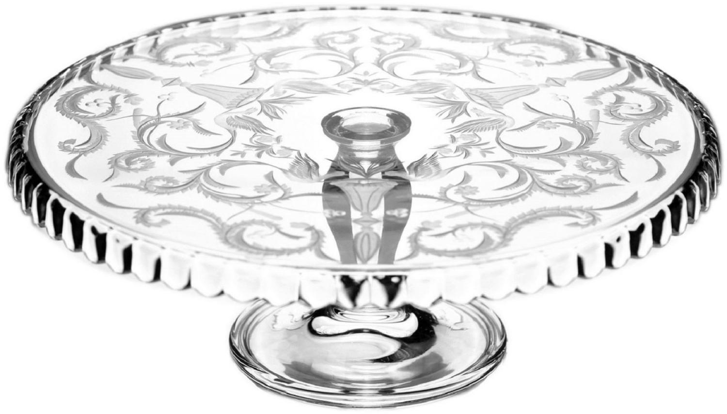 Casa Padrino Luxus Kuchenteller Silber Ø 32 x H. 12 cm - Handgefertigte und handgravierte Glas Kuchenplatte - Hotel & Restaurant Accessoires - Luxus Qualität Bild 1