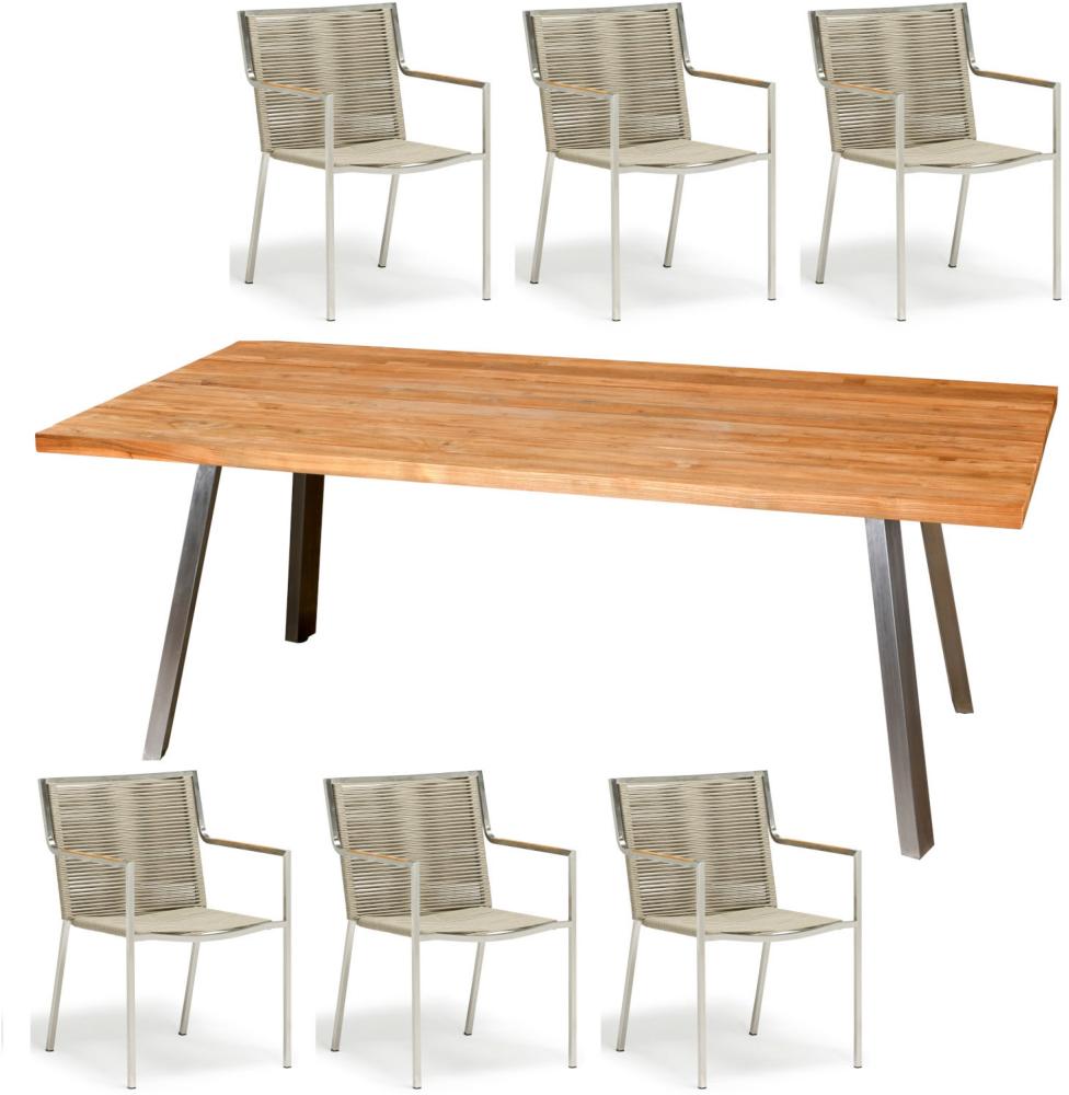 Inko Sitzgruppe Varuna Edelstahl/Kordel/Teak 200x100 cm Tisch mit Stapelsesseln Bild 1