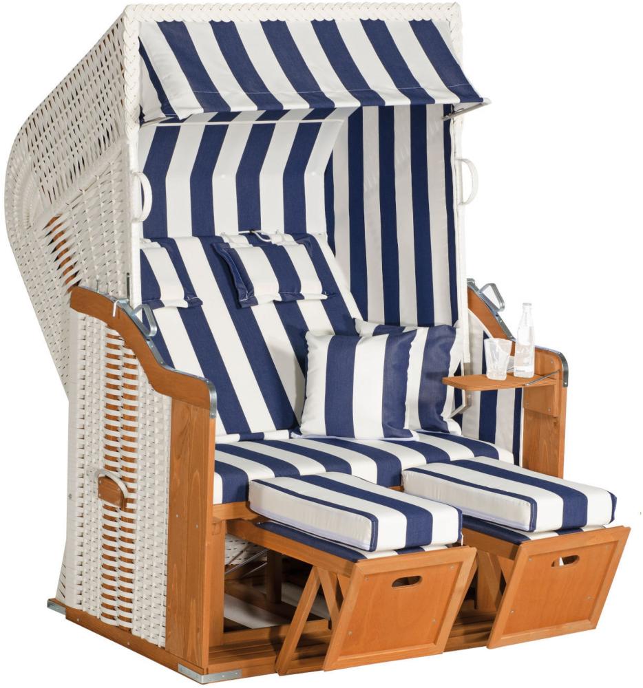 SunnySmart Garten-Strandkorb Rustikal 250 PLUS 2-Sitzer weiß/blau mit Kissen Bild 1