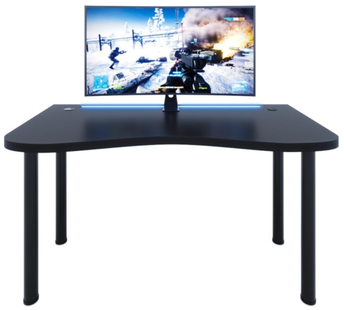 Gaming Tisch CODE Y2 mit LED, 135x73-76x65, schwarz/schwarze Beine + USB HUB Bild 1