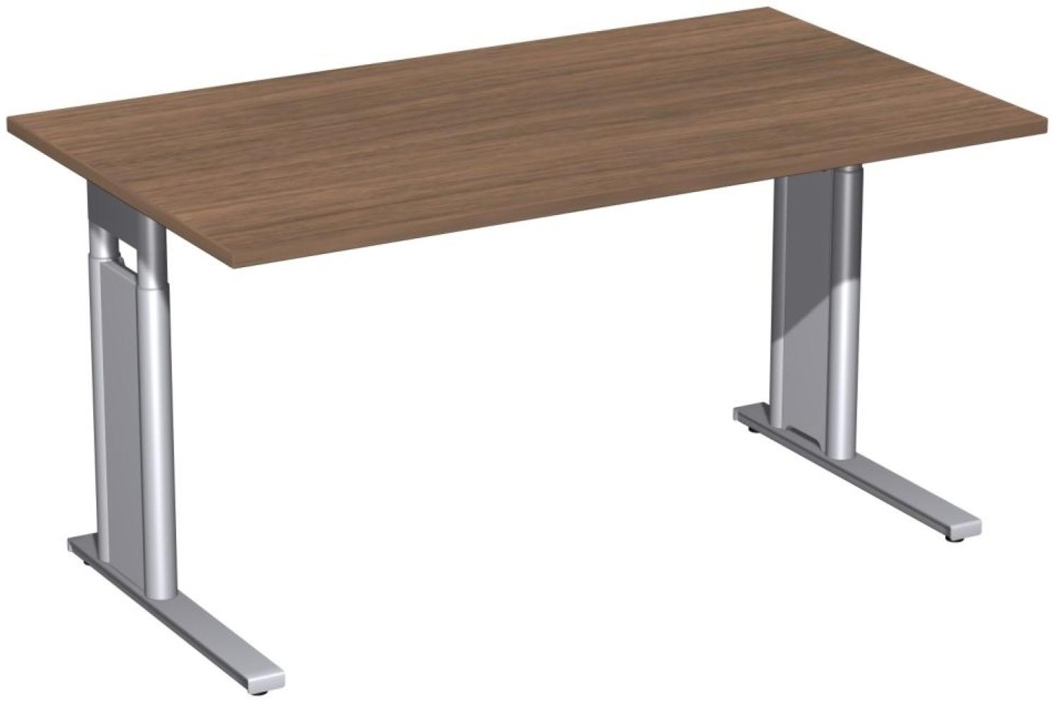Schreibtisch 'C Fuß Pro' höhenverstellbar, 140x80cm, Nussbaum / Silber Bild 1