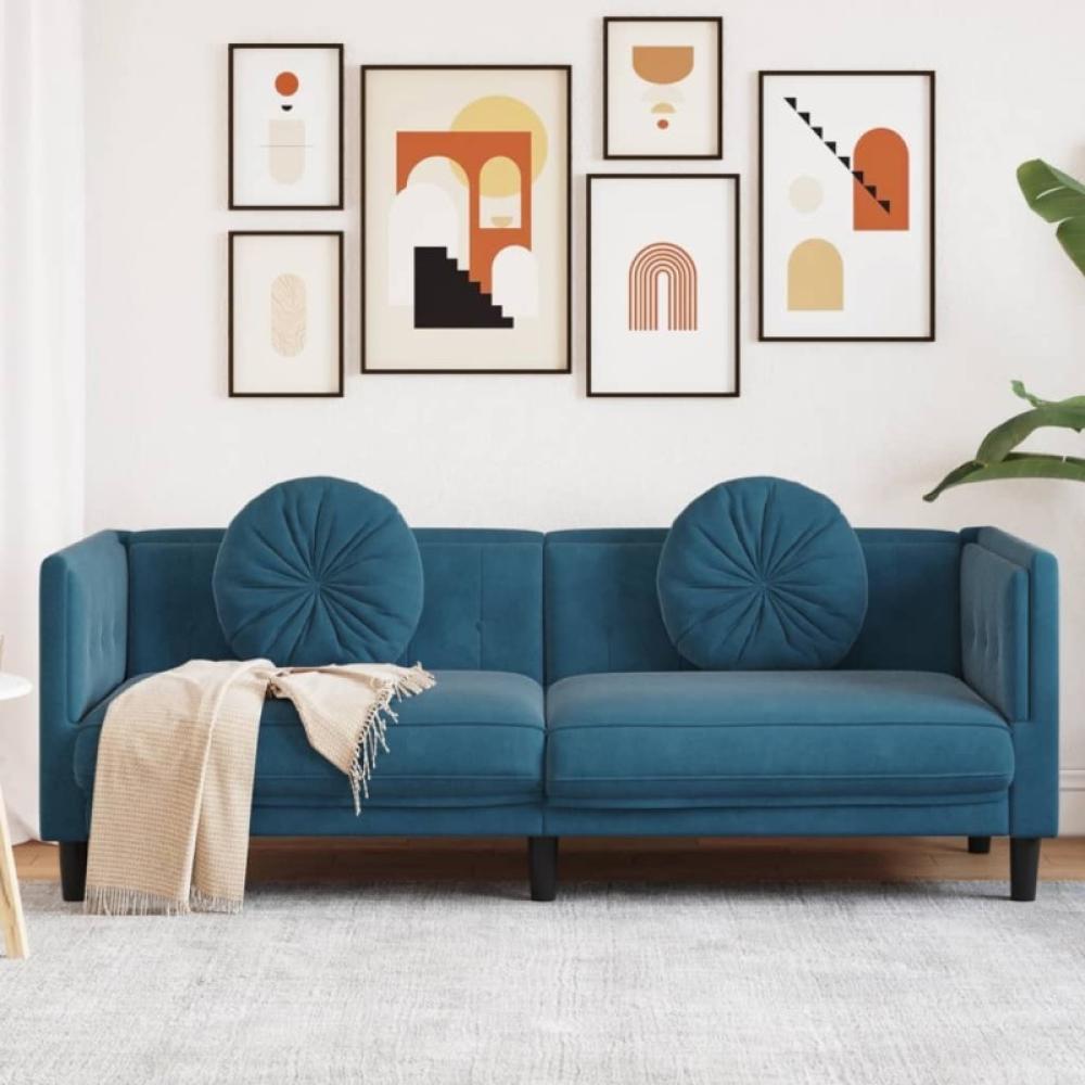 Sofa mit Kissen 3-Sitzer Blau Samt (Farbe: Blau) Bild 1